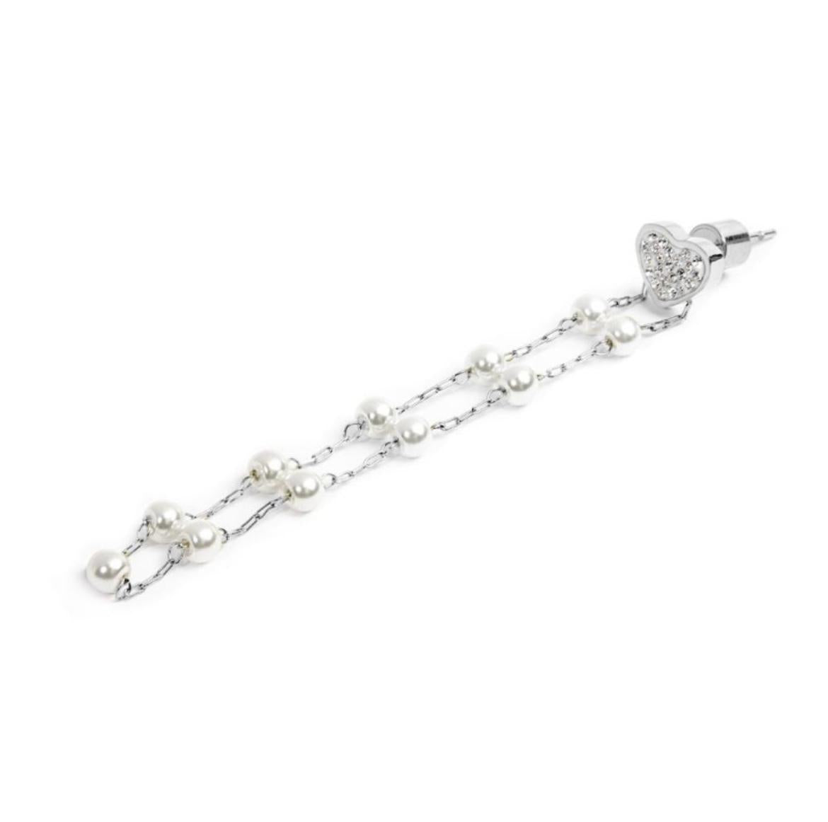Orecchino cuore cristalli con catena pendente perle