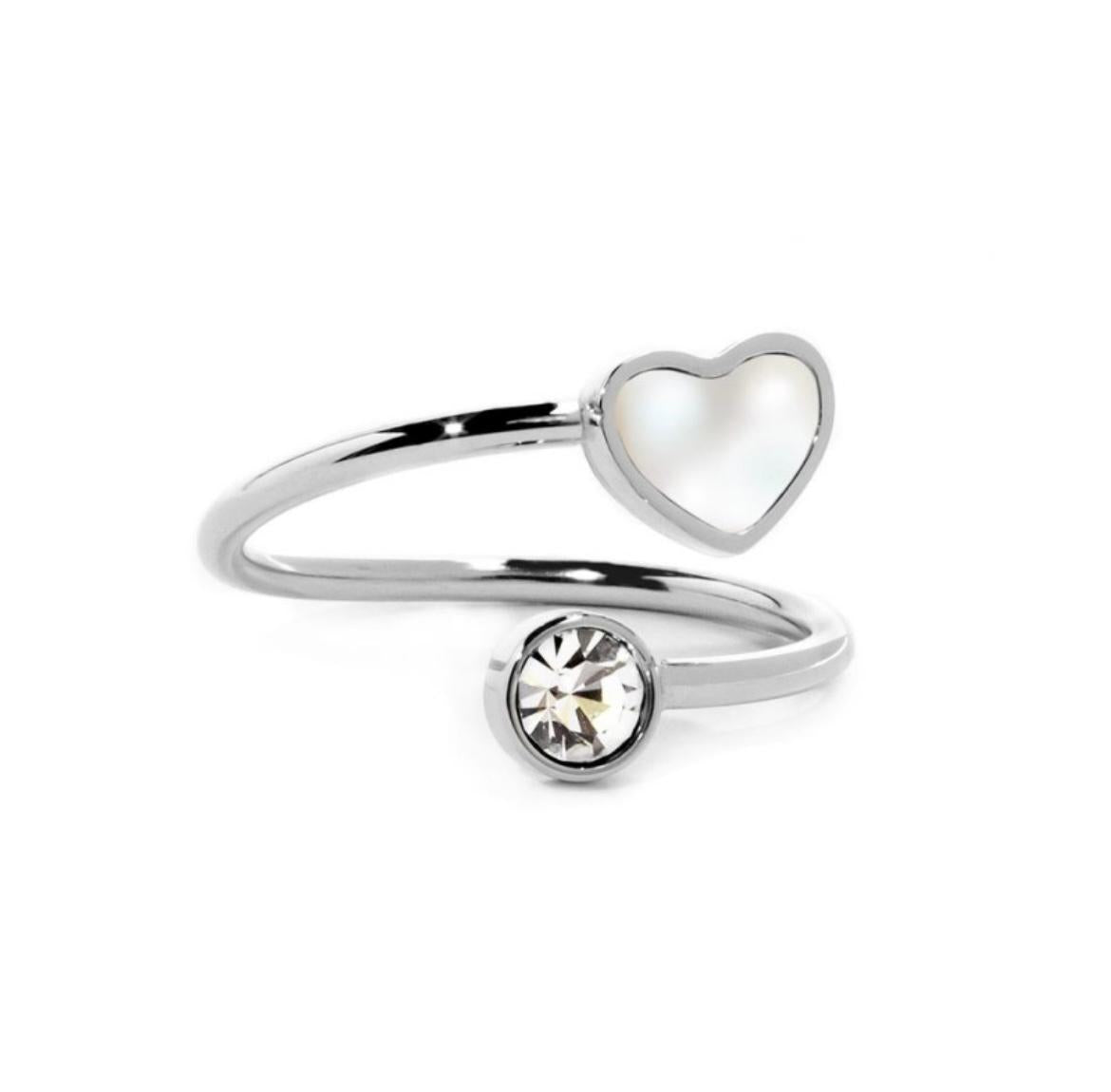 Anello cuore madreperla e cristalli