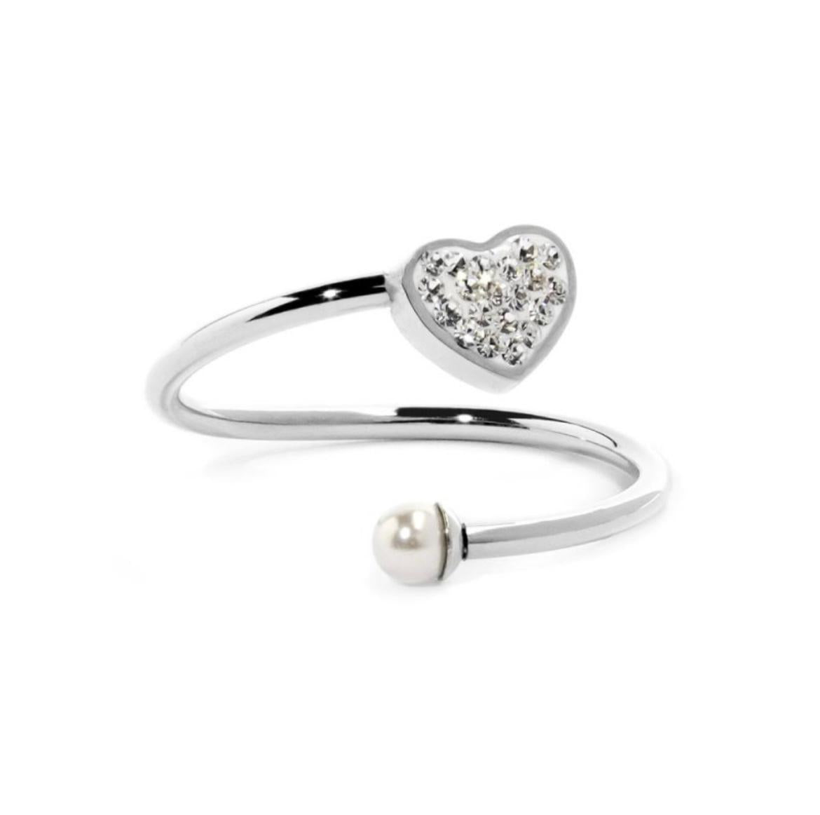 Anello cuore con cristalli e perla