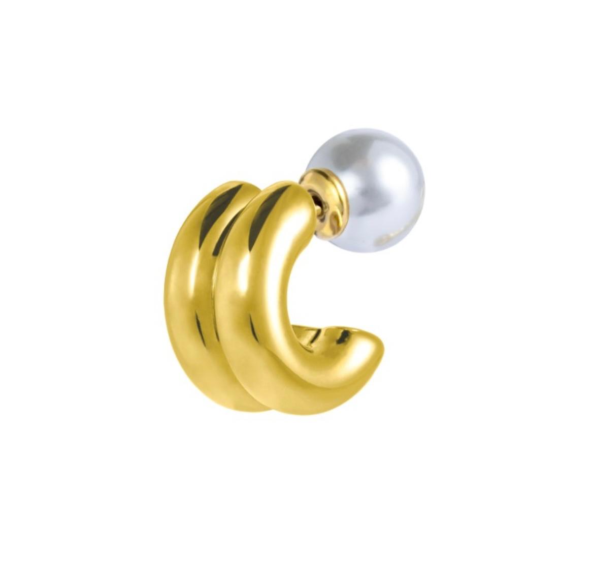 Orecchino a lobo a cerchietto doppio 1,5 cm con chiusura perla