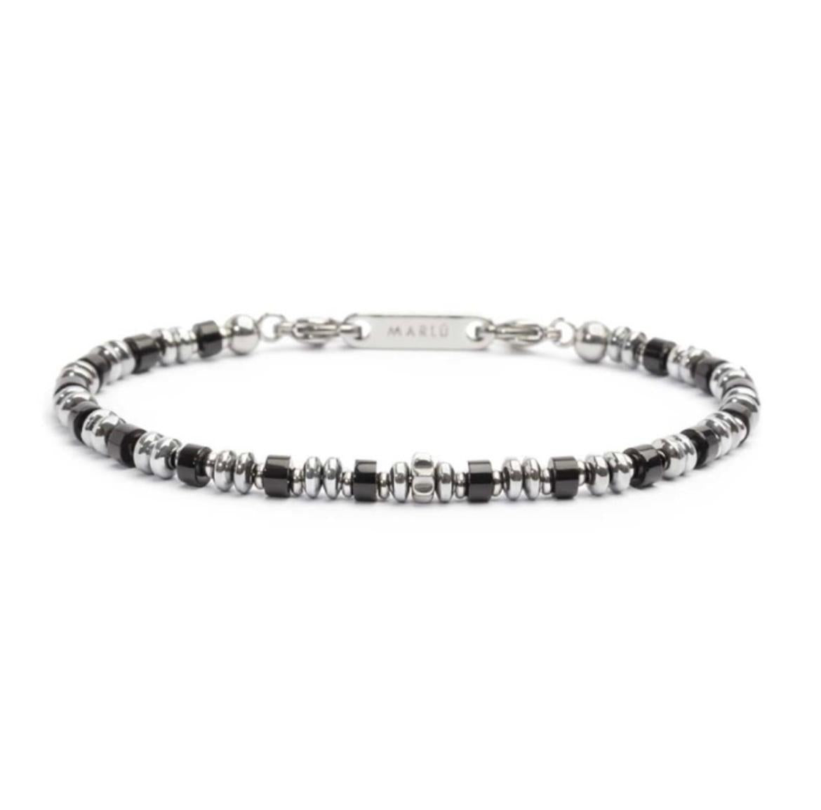 Bracciale con rondelle in pietra ed elementi in ematite