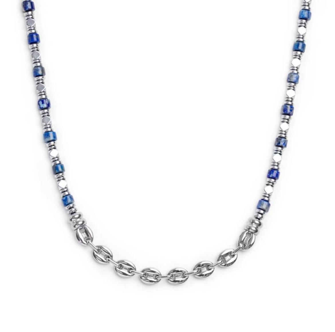 Collana con rondelle in sodalite ed elementi in ematite
