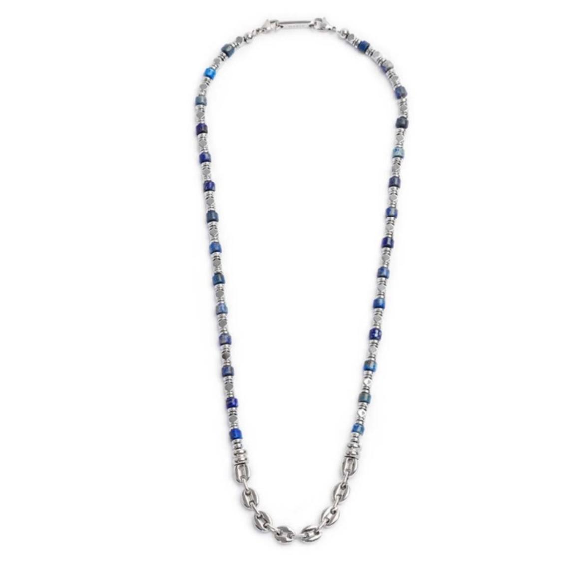 Collana con rondelle in sodalite ed elementi in ematite