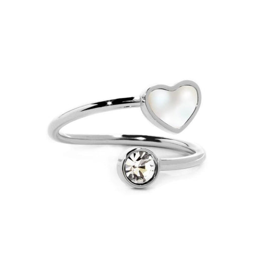 Anello cuore madreperla e cristalli