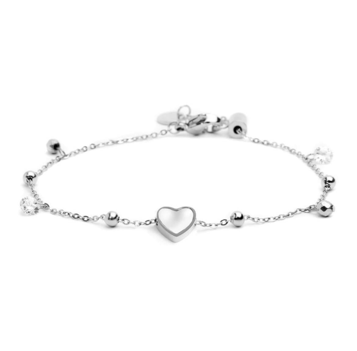 Bracciale cuore madreperla con sfere e zirconi
