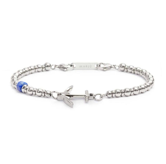 Bracciale con ancora, elementi in ematite ed acciaio e rondella sodalite