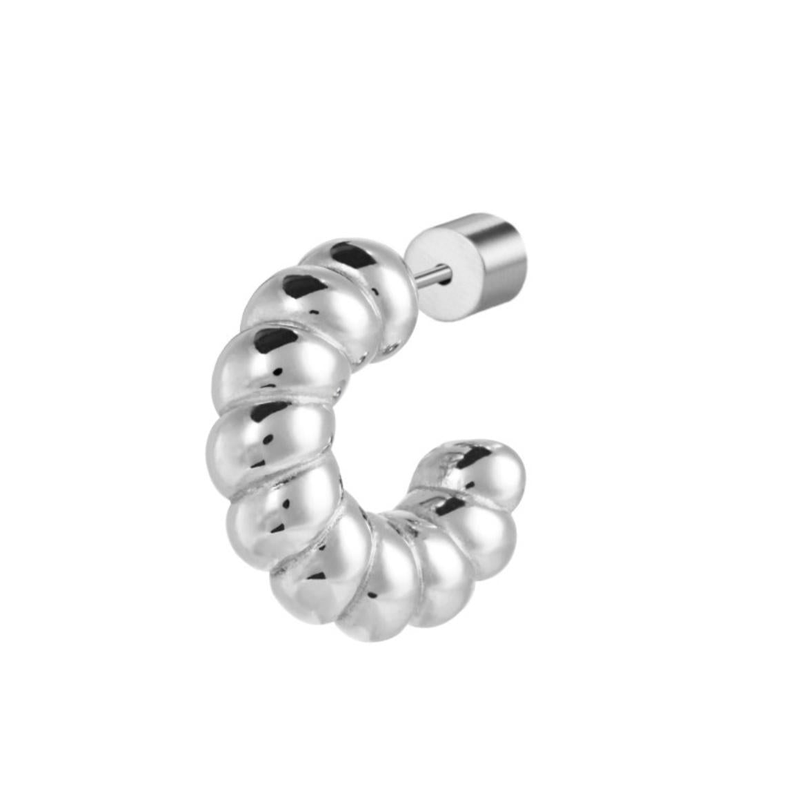 Orecchino a lobo a cerchietto trama treccia con chiusura perla