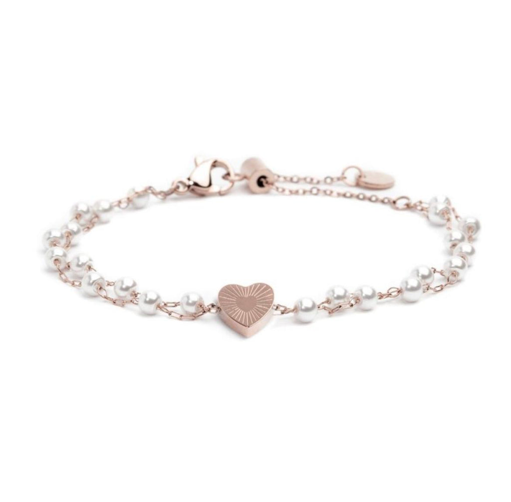 Bracciale cuore cristalli doppia catena con perle