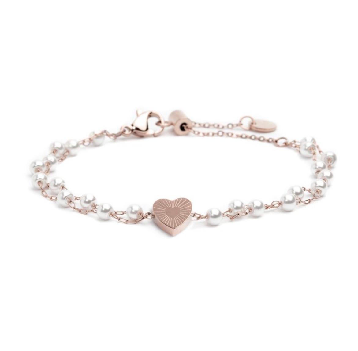 Bracciale cuore cristalli doppia catena con perle