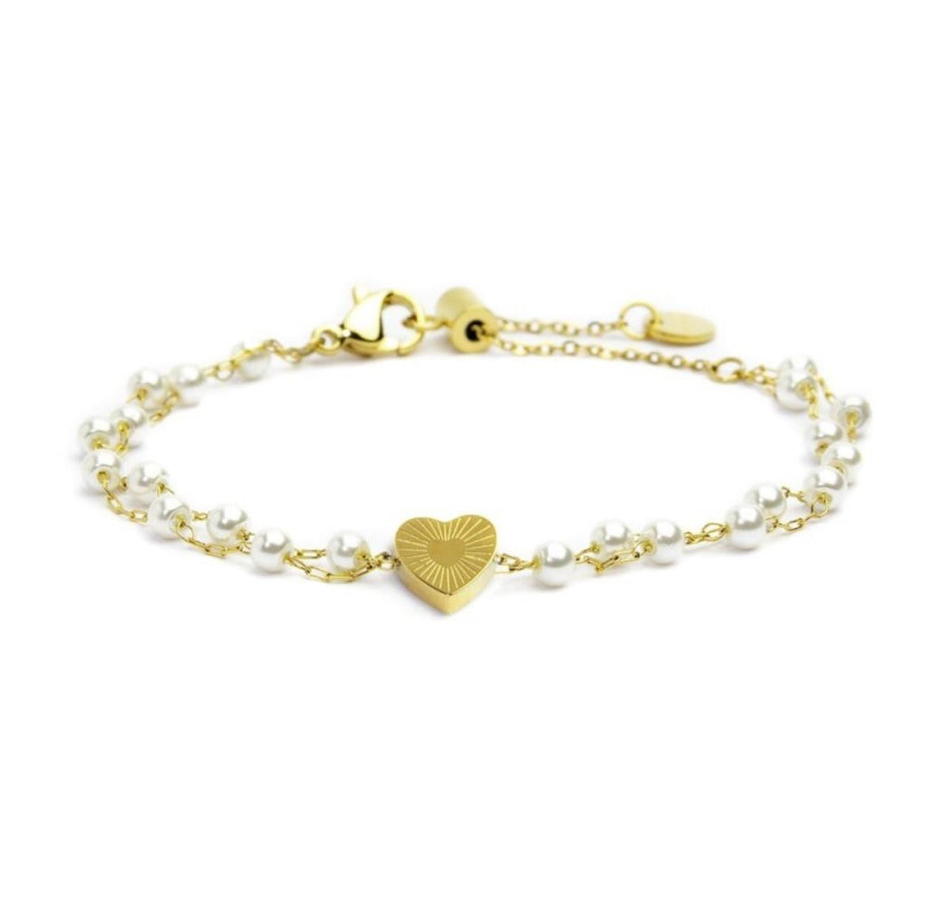 Bracciale cuore cristalli doppia catena con perle
