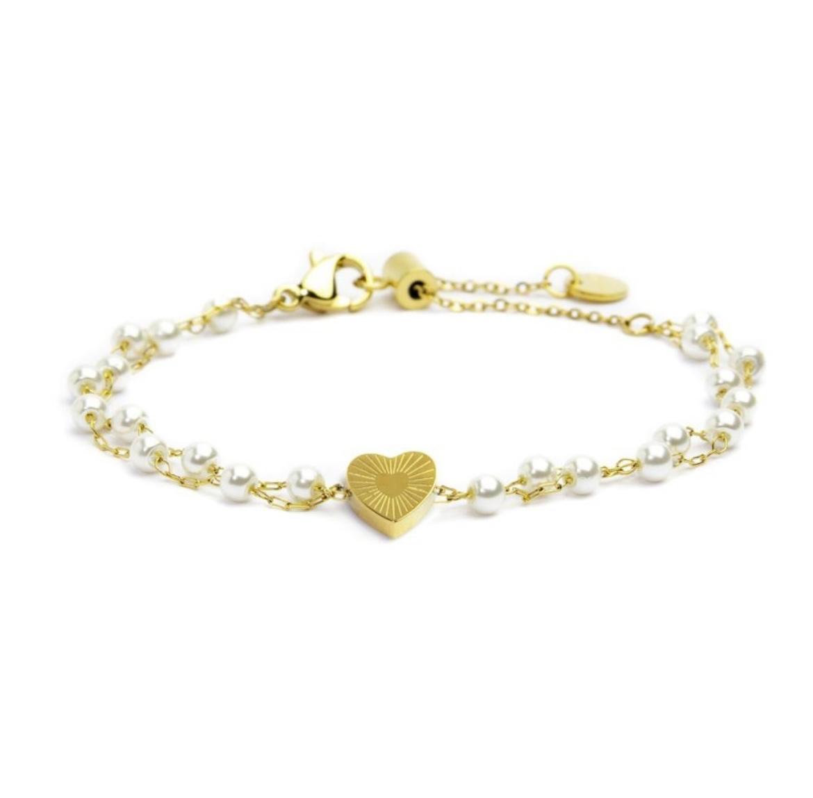 Bracciale cuore cristalli doppia catena con perle