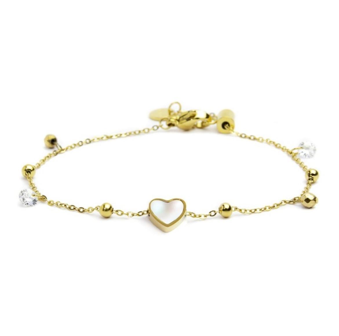 Bracciale cuore madreperla con sfere e zirconi