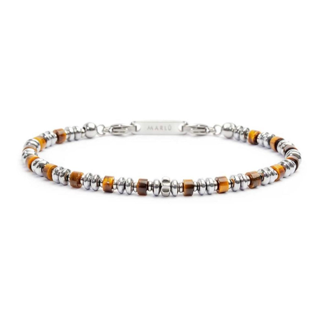 Bracciale con rondelle in pietra ed elementi in ematite