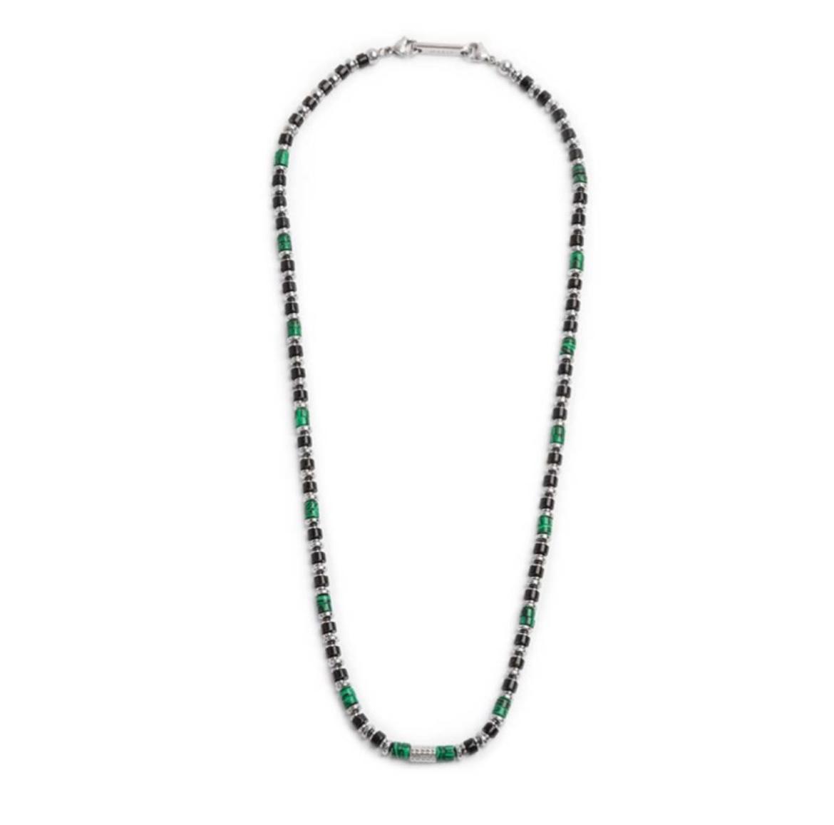Collana con rondelle in malachite ed onice nera elementi in ematite