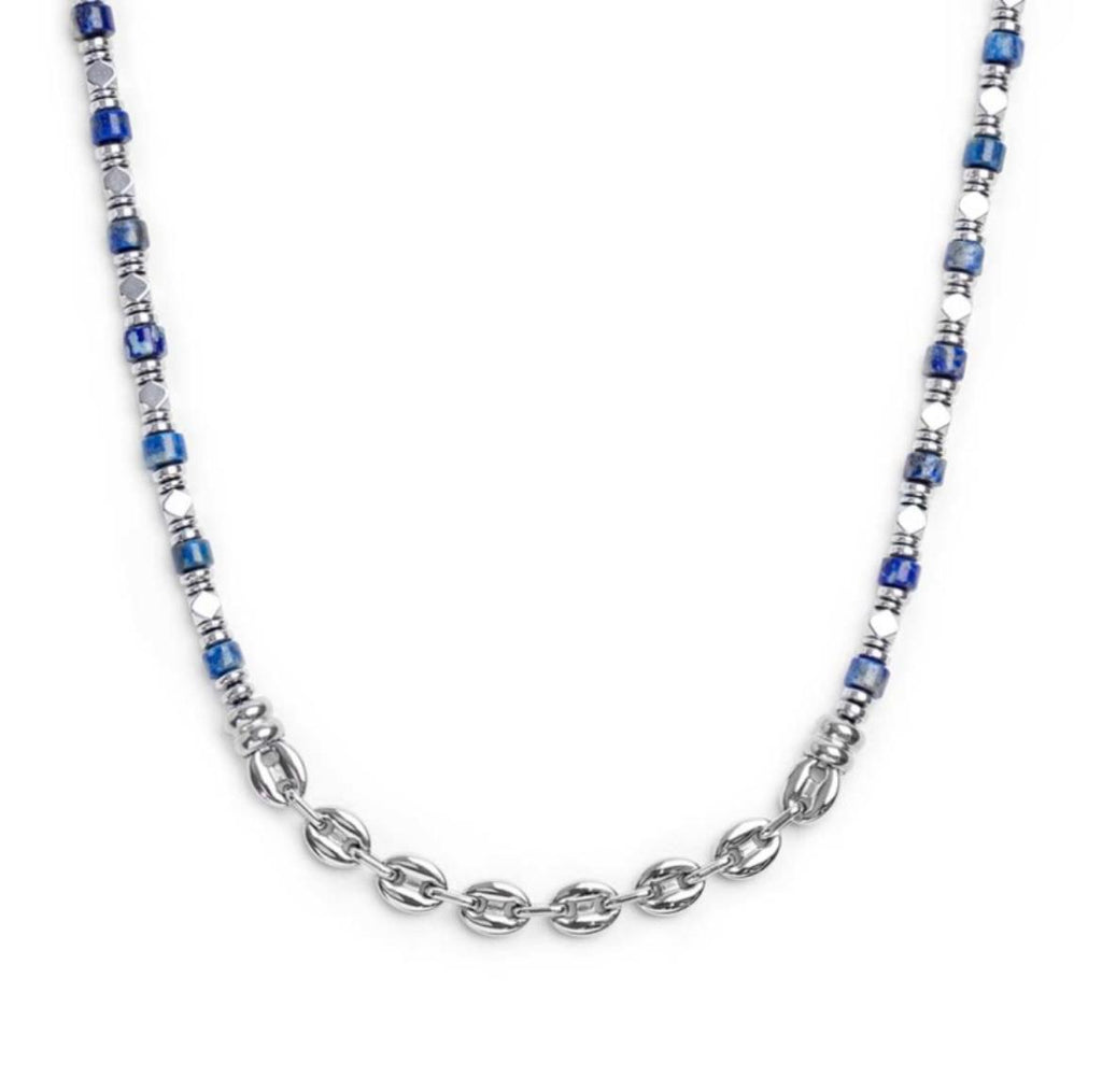 Collana con rondelle in sodalite ed elementi in ematite