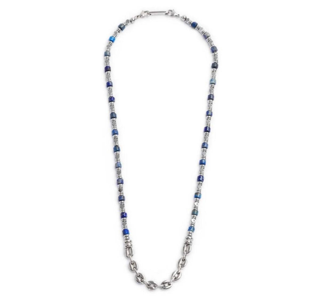 Collana con rondelle in sodalite ed elementi in ematite